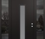 Modern Steel Front Door DIAMOND A11 68" X 96" BLACK/WHITE FROSTED GLASS PANEL BLACK LHI WITH 2 SIDELITES AND TRANSOM MIRRORED GLASS