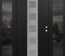 Modern Steel Front Door DIAMOND A13 68" X 80" BLACK/WHITE FROSTED GLASS PANEL STAINLESS STEEL LHI WITH 2 SIDELITES MIRRORED GLASS