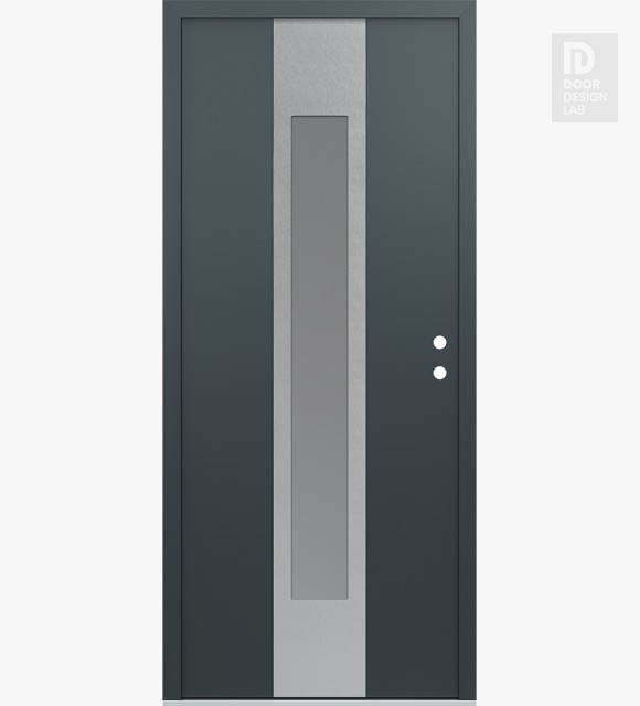 Modern Steel Front Door DIAMOND A1 36" X 80" ANTHRACITE/ANTHRACITE FROSTED GLASS PANEL STAINLESS STEEL LHI