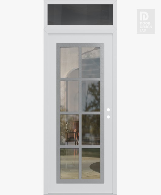 Modern Steel Front Door Diamond C16 36" x 96" white/white clear Glass Panel stainless steel LHI with Transom mirrored Glass