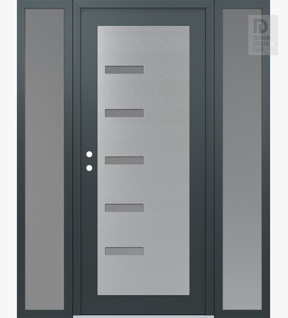 Modern Steel Front Door Diamond C8 64" x 80" anthracite/anthracite frosted Glass Panel stainless steel RHI with 2 Sidelites frosted Glass