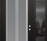 Modern Steel Front Door Diamond C14 50" x 96" black/white frosted Glass Panel stainless steel LHI with Sidelite and Transom mirrored Glass
