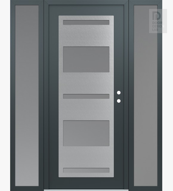 Modern Steel Front Door Diamond C10 68" x 80" anthracite/anthracite frosted Glass Panel stainless steel LHI with 2 Sidelites frosted Glass