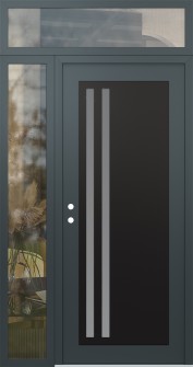 Diamond C6 52" x 96" anthracite/anthracite frosted Glass Panel black RHI with Sidelite and Transom clear Glass