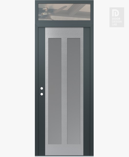 Modern Steel Front Door Diamond C14 36" x 96" anthracite/anthracite frosted Glass Panel stainless steel RHI with Transom clear Glass