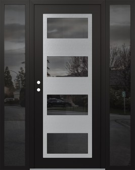 Diamond C2 68" x 80" black/black mirrored Glass Panel stainless steel RHI with 2 Sidelites mirrored Glass