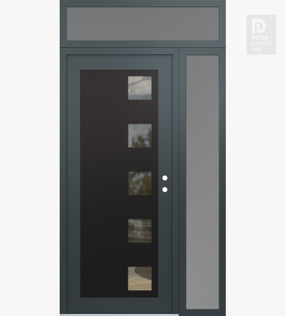 Modern Steel Front Door Diamond C5 52" x 96" anthracite/anthracite clear Glass Panel black LHI with Sidelite and Transom frosted Glass
