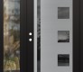 Modern Steel Front Door Diamond C3 48" x 80" black/black mirrored Glass Panel stainless steel RHI with Sidelite clear Glass