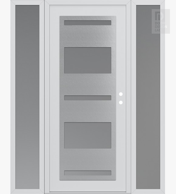 Modern Steel Front Door Diamond C10 60" x 80" white/white frosted Glass Panel stainless steel LHI with 2 Sidelites frosted Glass