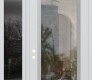Modern Steel Front Door Diamond C1 48" x 96" white/white clear Glass Panel stainless steel RHI with Sidelite and Transom mirrored Glass