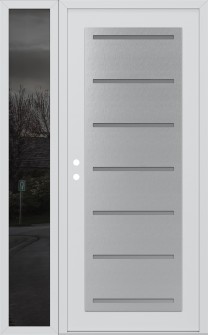 Diamond C11 52" x 80" white/white frosted Glass Panel stainless steel RHI with Sidelite mirrored Glass