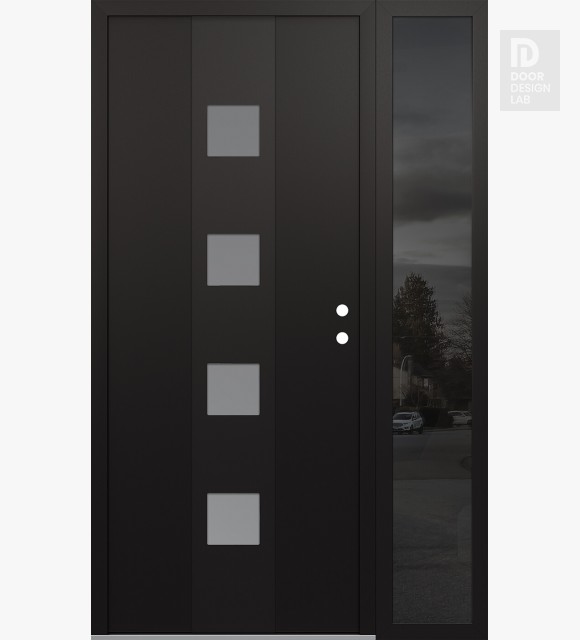 Modern Steel Front Door DIAMOND A12 50" X 80" BLACK/WHITE FROSTED GLASS PANEL BLACK LHI WITH SIDELITE MIRRORED GLASS
