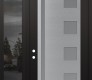 Modern Steel Front Door Diamond C3 52" x 96" black/white frosted Glass Panel stainless steel RHI with Sidelite and Transom mirrored Glass