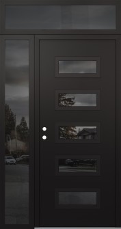 Diamond D1 50" x 96" black/black mirrored Glass Panel black RHI with Sidelite and Transom mirrored Glass
