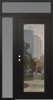 Diamond C1 52" x 96" black/black clear Glass Panel black RHI with Sidelite and Transom frosted Glass