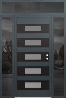 Diamond D5 60" x 96" anthracite/anthracite frosted Glass Panel black LHI with 2 Sidelites and Transom mirrored Glass