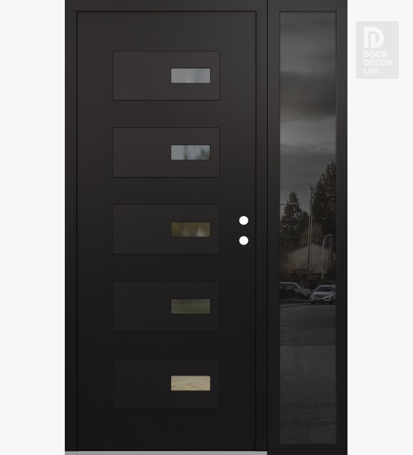 Modern Steel Front Door Diamond D7 48" x 80" black/black clear Glass Panel black LHI with Sidelite mirrored Glass