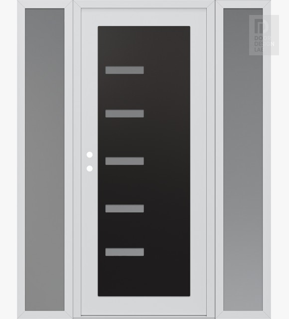 Modern Steel Front Door Diamond C8 60" x 80" white/white frosted Glass Panel black RHI with 2 Sidelites frosted Glass