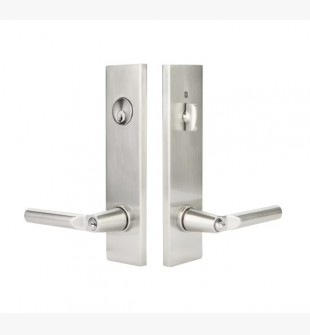 EMTEK MODERN RECTANGULAR TWO-POINT, DOUBLE CYLINDER WITH LUZERN LEVERS 5312 SINGLE CYLINDER SATIN NICKEL US15