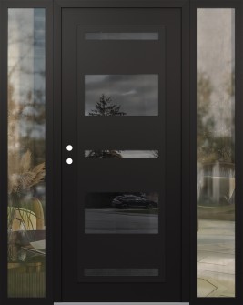 Diamond C10 68" x 80" black/black mirrored Glass Panel black RHI with 2 Sidelites clear Glass