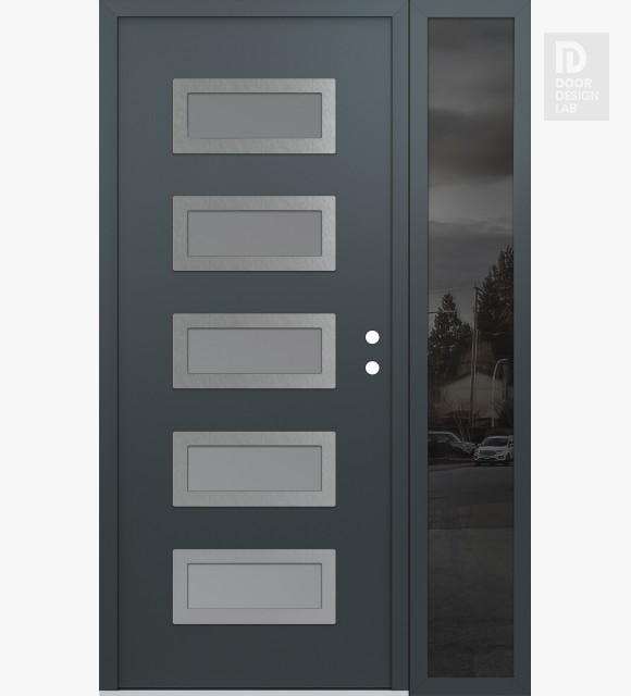 Modern Steel Front Door Diamond D1 50" x 80" anthracite/anthracite frosted Glass Panel stainless steel LHI with Sidelite mirrored Glass