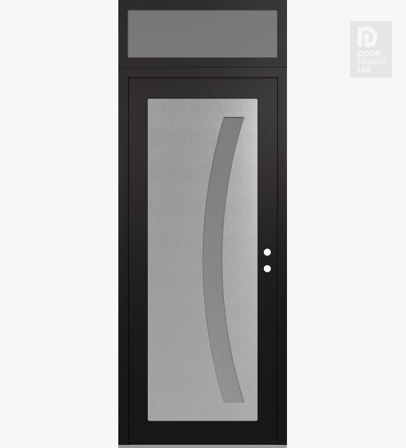 Modern Steel Front Door Diamond C4 36" x 96" black/white frosted Glass Panel stainless steel LHI with Transom frosted Glass