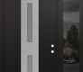Modern Steel Front Door DIAMOND A6 50" X 96" BLACK/WHITE FROSTED GLASS PANEL STAINLESS STEEL LHI WITH SIDELITE AND TRANSOM MIRRORED GLASS