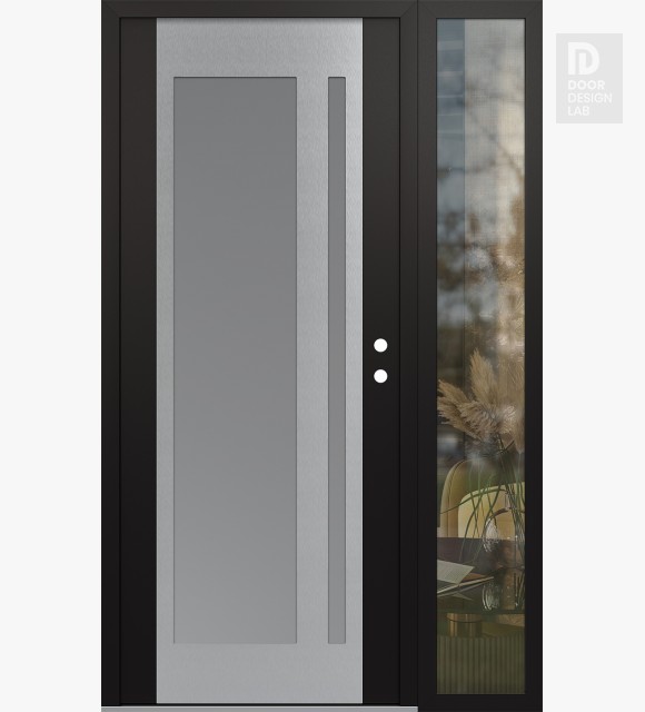 Modern Steel Front Door Diamond C15 50" x 80" black/white frosted Glass Panel stainless steel LHI with Sidelite clear Glass