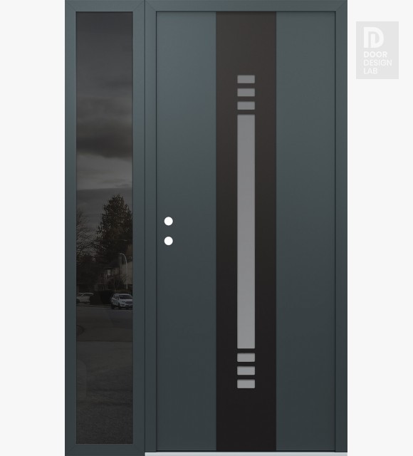 Modern Steel Front Door DIAMOND A5 52" X 80" ANTHRACITE/ANTHRACITE FROSTED GLASS PANEL BLACK RHI WITH SIDELITE MIRRORED GLASS