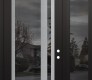 Modern Steel Front Door Diamond C15 52" x 96" black/black mirrored Glass Panel stainless steel LHI with Sidelite and Transom mirrored Glass