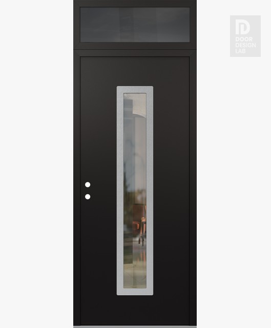 Modern Steel Front Door DIAMOND A11 36" X 96" BLACK/BLACK CLEAR GLASS PANEL STAINLESS STEEL RHI WITH TRANSOM MIRRORED GLASS