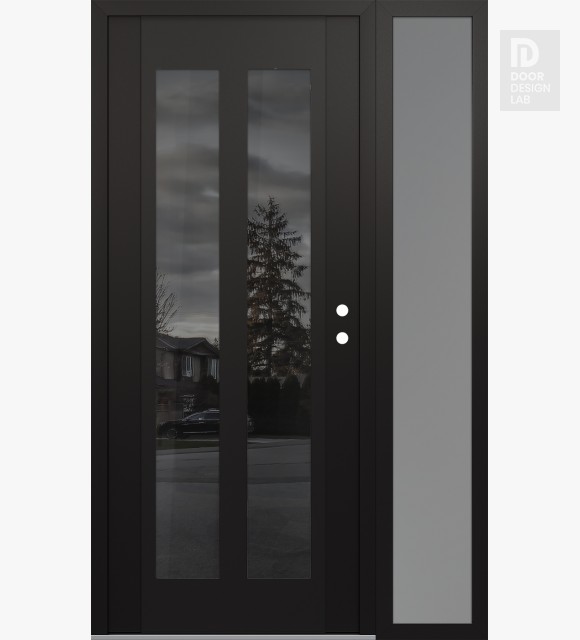 Modern Steel Front Door Diamond C14 50" x 80" black/black mirrored Glass Panel black LHI with Sidelite frosted Glass