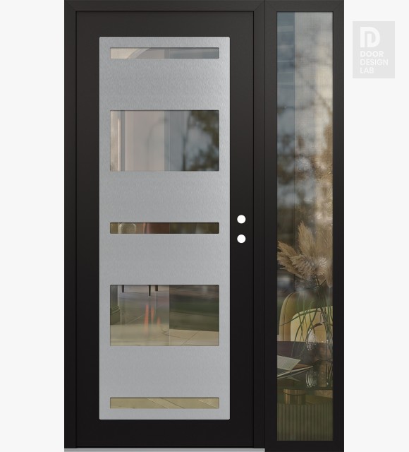 Modern Steel Front Door Diamond C10 50" x 80" black/black clear Glass Panel stainless steel LHI with Sidelite clear Glass