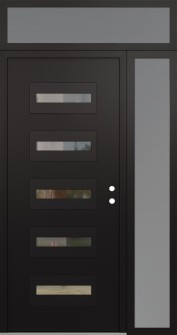 Diamond D4 48" x 96" black/black clear Glass Panel black LHI with Sidelite and Transom frosted Glass