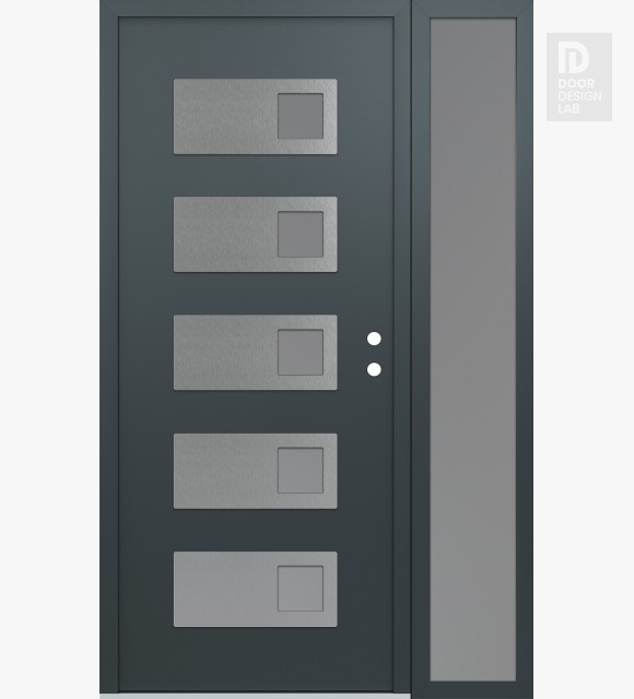Modern Steel Front Door Diamond D2 52" x 80" anthracite/anthracite frosted Glass Panel stainless steel LHI with Sidelite frosted Glass