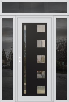 Diamond C3 68" x 96" white/white clear Glass Panel black RHI with 2 Sidelites and Transom mirrored Glass