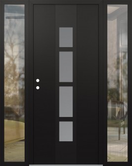 DIAMOND A10 64" X 80" BLACK/WHITE FROSTED GLASS PANEL BLACK RHI WITH 2 SIDELITES CLEAR GLASS