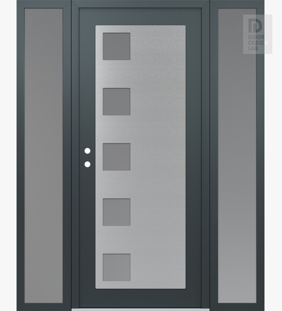 Modern Steel Front Door Diamond C5 60" x 80" anthracite/anthracite frosted Glass Panel stainless steel RHI with 2 Sidelites frosted Glass