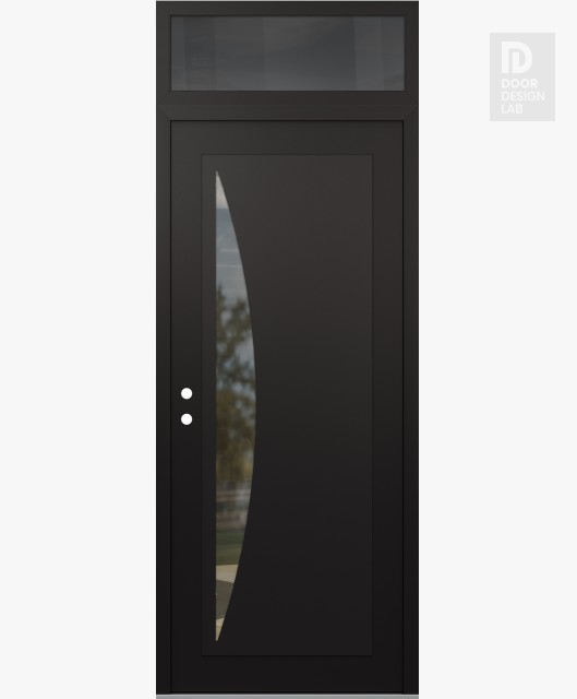 Modern Steel Front Door Diamond C13 36" x 96" black/black clear Glass Panel black RHI with Transom mirrored Glass