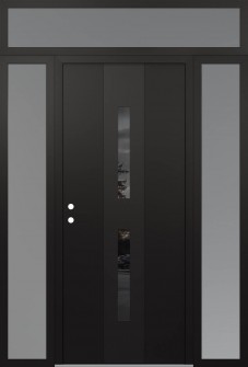 DIAMOND A6 64" X 96" BLACK/BLACK MIRRORED GLASS PANEL BLACK RHI WITH 2 SIDELITES AND TRANSOM FROSTED GLASS