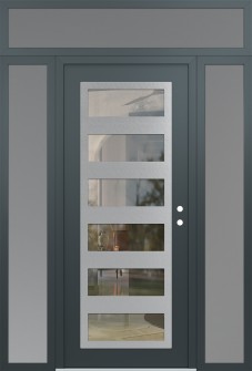 Diamond C9 64" x 96" anthracite/anthracite clear Glass Panel stainless steel LHI with 2 Sidelites and Transom frosted Glass