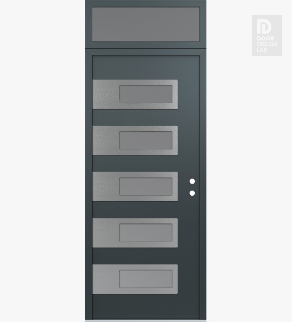 Modern Steel Front Door Diamond D3 36" x 96" anthracite/anthracite frosted Glass Panel stainless steel LHI with Transom frosted Glass