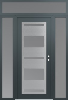 Diamond C10 64" x 96" anthracite/anthracite frosted Glass Panel stainless steel LHI with 2 Sidelites and Transom frosted Glass