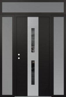 DIAMOND A6 68" X 96" BLACK/BLACK MIRRORED GLASS PANEL STAINLESS STEEL RHI WITH 2 SIDELITES AND TRANSOM FROSTED GLASS