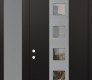 Modern Steel Front Door DIAMOND A13 50" X 96" BLACK/BLACK CLEAR GLASS PANEL STAINLESS STEEL RHI WITH SIDELITE AND TRANSOM FROSTED GLASS