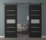 DOUBLE BARN DOOR AVON 07-06 VETRO BLACK MATTE 64" X 84" X 1 3/4" BLACK HARDWARE