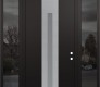 Modern Steel Front Door DIAMOND A2 68" X 96" BLACK/WHITE FROSTED GLASS PANEL STAINLESS STEEL LHI WITH 2 SIDELITES AND TRANSOM MIRRORED GLASS