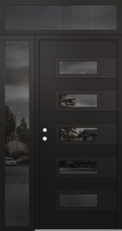 Diamond D3 48" x 96" black/black mirrored Glass Panel black RHI with Sidelite and Transom mirrored Glass