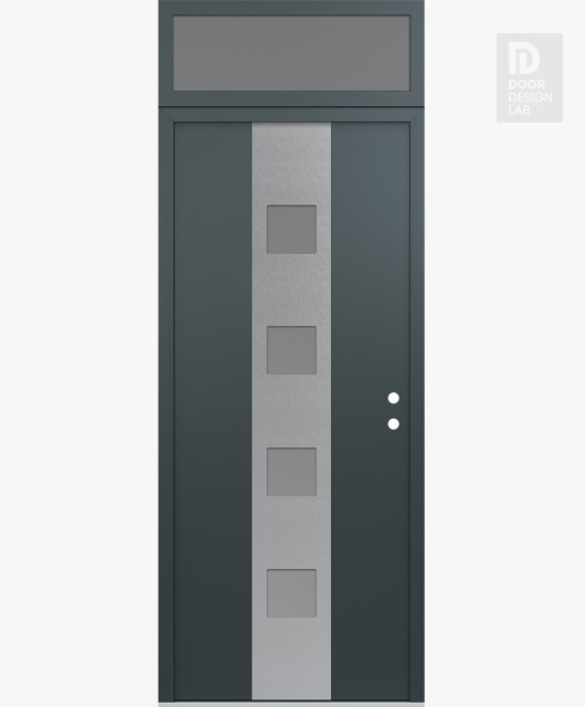 Modern Steel Front Door DIAMOND A12 36" X 96" ANTHRACITE/ANTHRACITE FROSTED GLASS PANEL STAINLESS STEEL LHI WITH TRANSOM FROSTED GLASS
