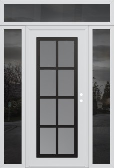 Diamond C16 68" x 96" white/white frosted Glass Panel black LHI with 2 Sidelites and Transom mirrored Glass